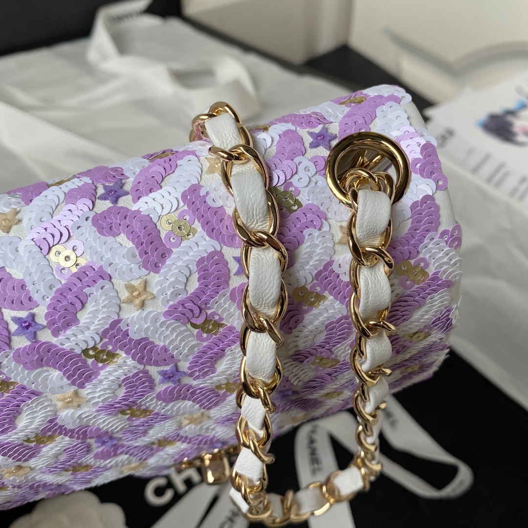 TOP CHANEL Flap Bag  Logo Sequin Bag 17cm