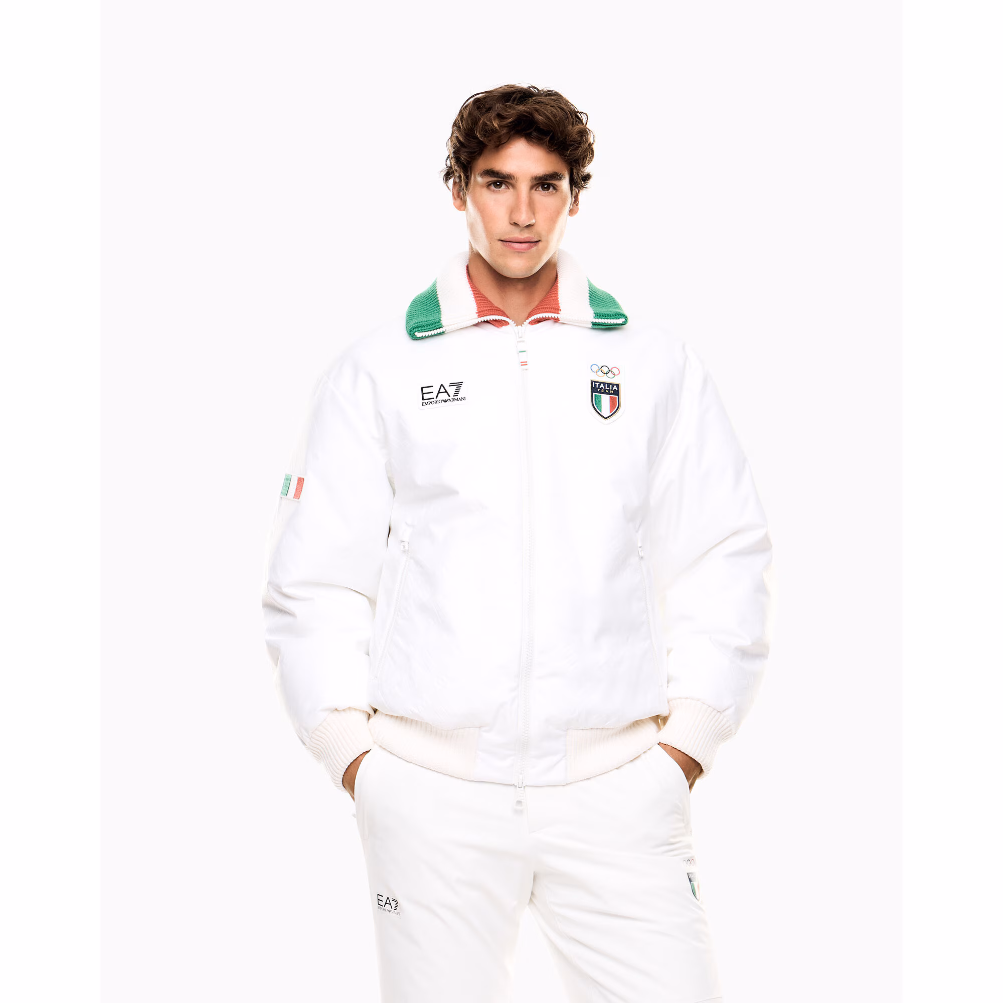 Team Italy EA7 Emporio Armani Bomber Jacket - White