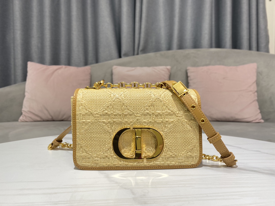 TOP Christian Dior Caro Bag 20 x 12 x 7 cm/25.5 x 15.5 x 8 cm - Raffia Cannage - Yellow