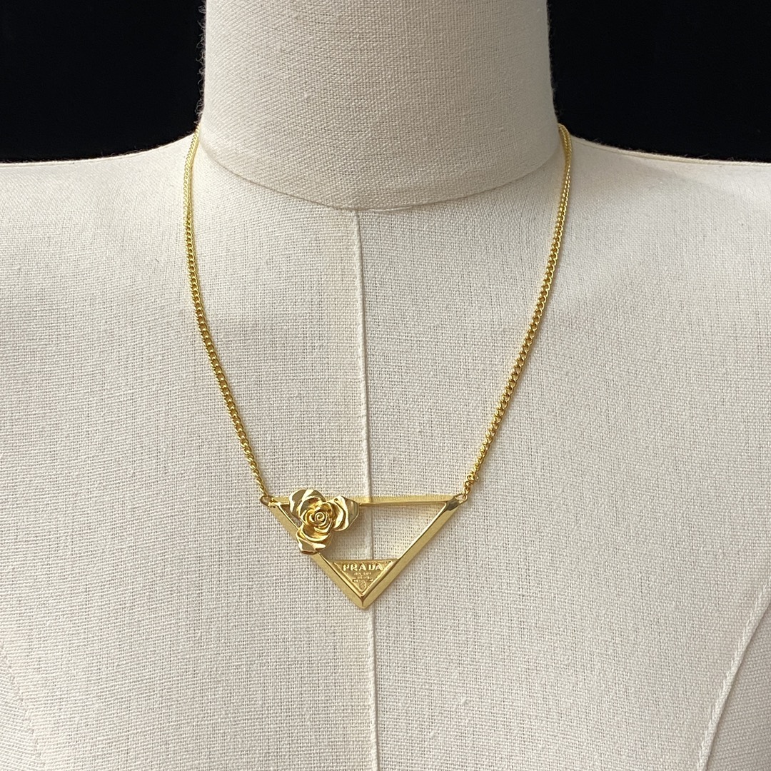 TOP PRADA Hollow Necklace - Silver/Gold