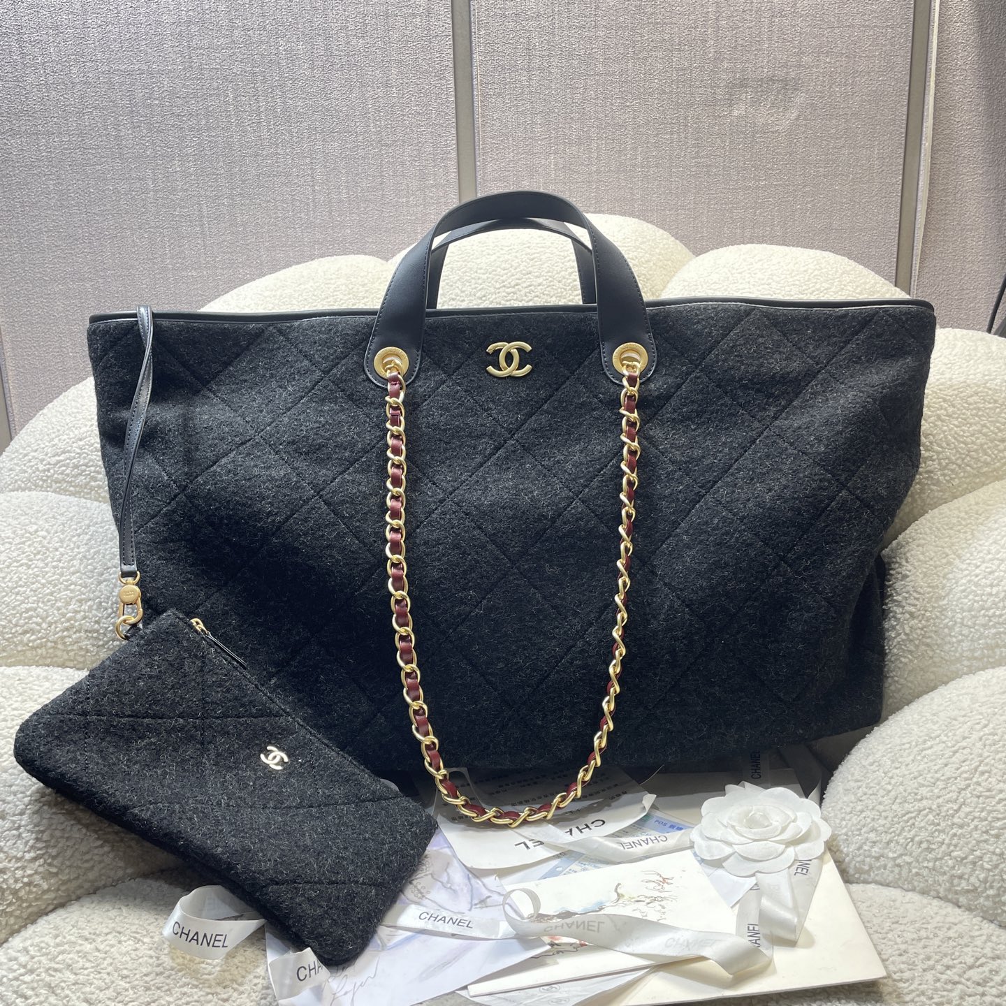 TOP CHANEL Cotton Beach Shopping Bag 60*33*12 cm - Black