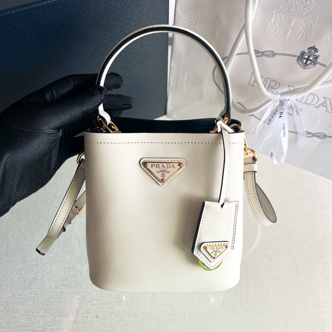 TOP PRADA Panier Bucket Plain Cowhide Bags 15X16X9.5 cm - Three Colors