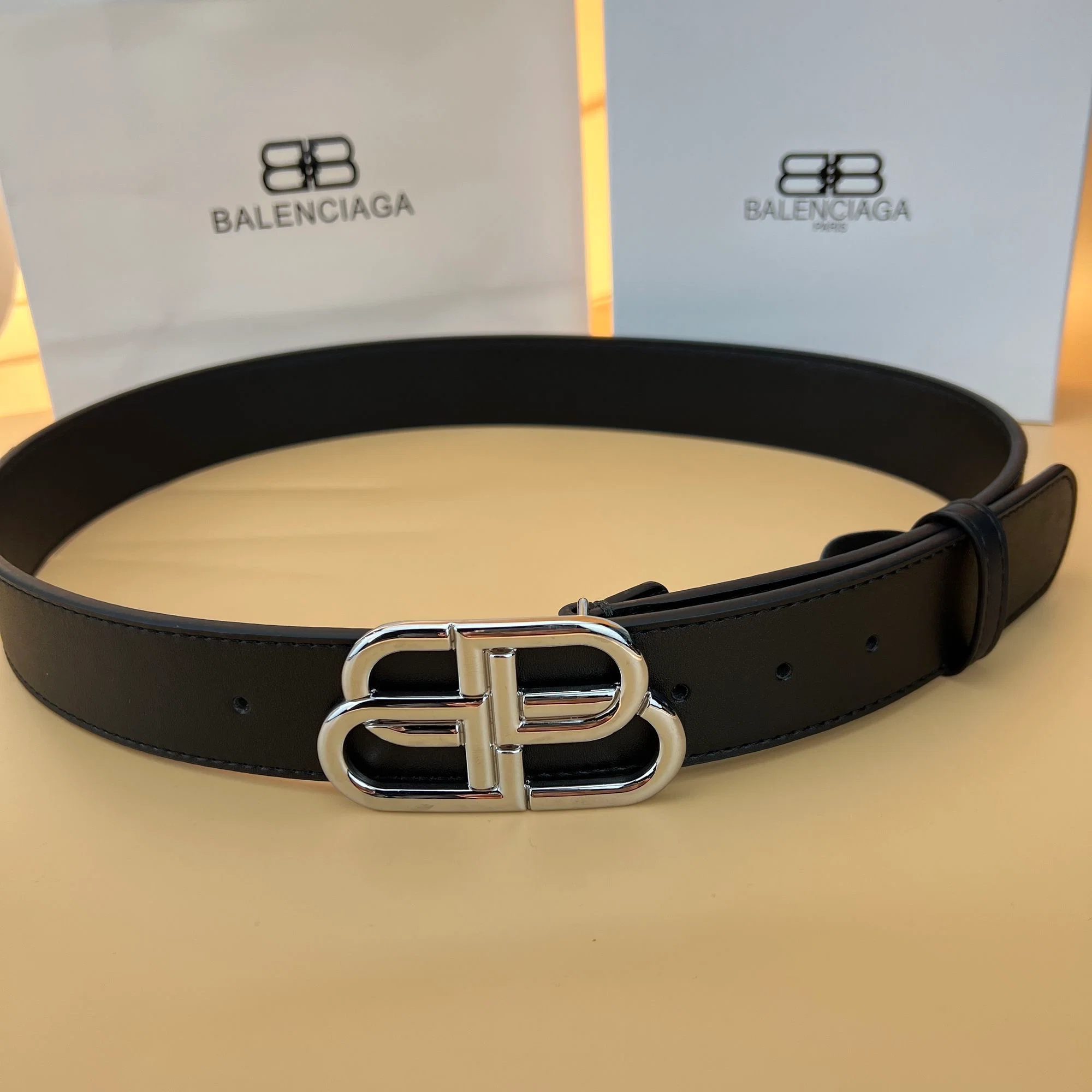 AAABELT Unisex Interlocking Double Loop Metal Buckle Faux Leather Belt, Classic Smooth Waist Belt For Dress Jeans Pants