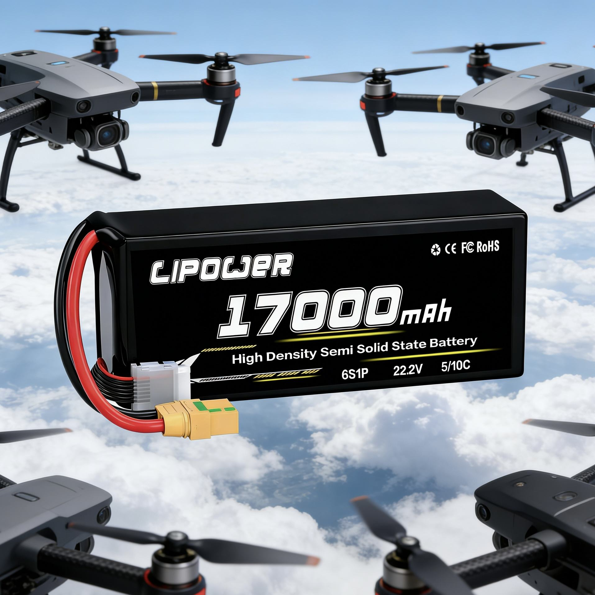 17000mAh 10C 12S high-energy density semi-solid drone battery - lipowbattery