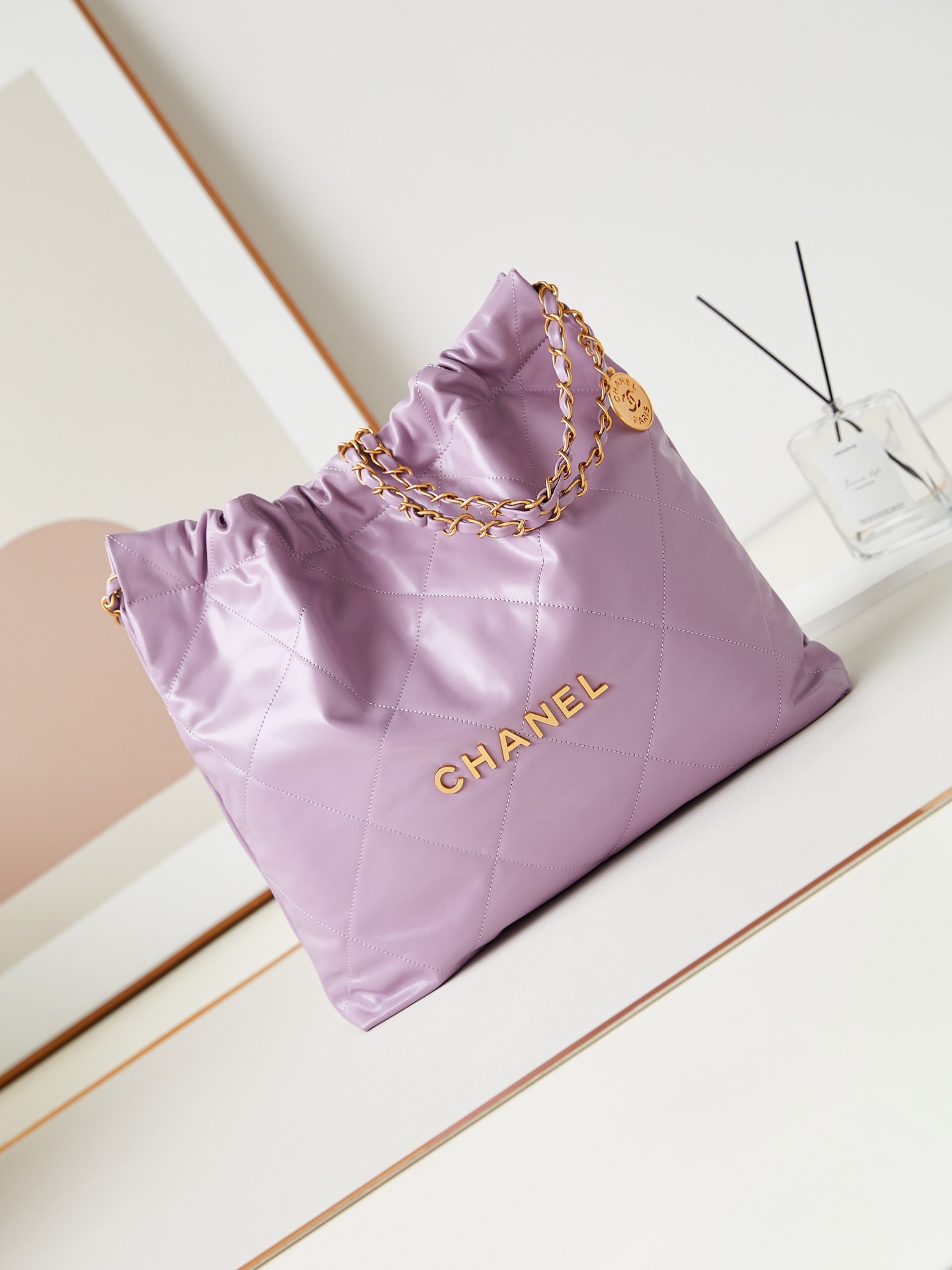 TOP CHANEL 22 Series Shopping Lambskin 22 Bag 35x37x7cm/39×42×8cm - Purple&GHW