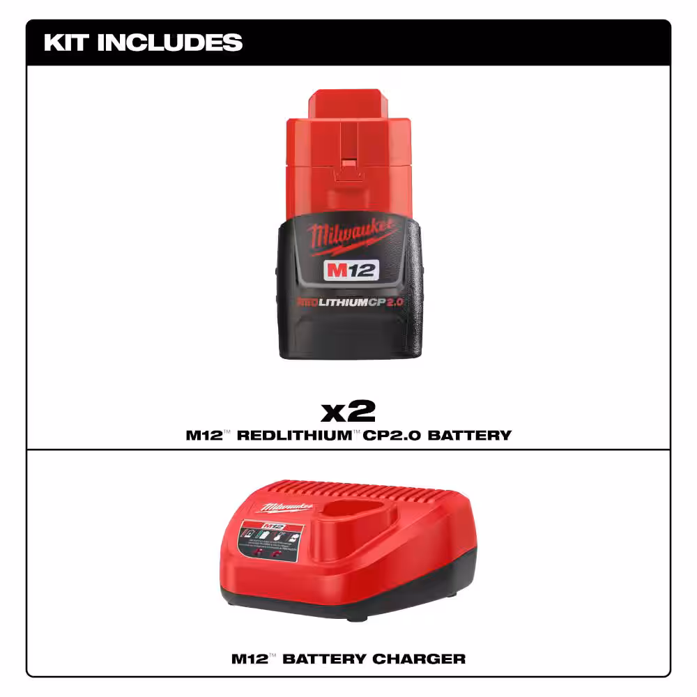 M12 12V Lithium-Ion Compact 2.0 Ah Battery Pack (2-Pack) Starter Kit with Charger