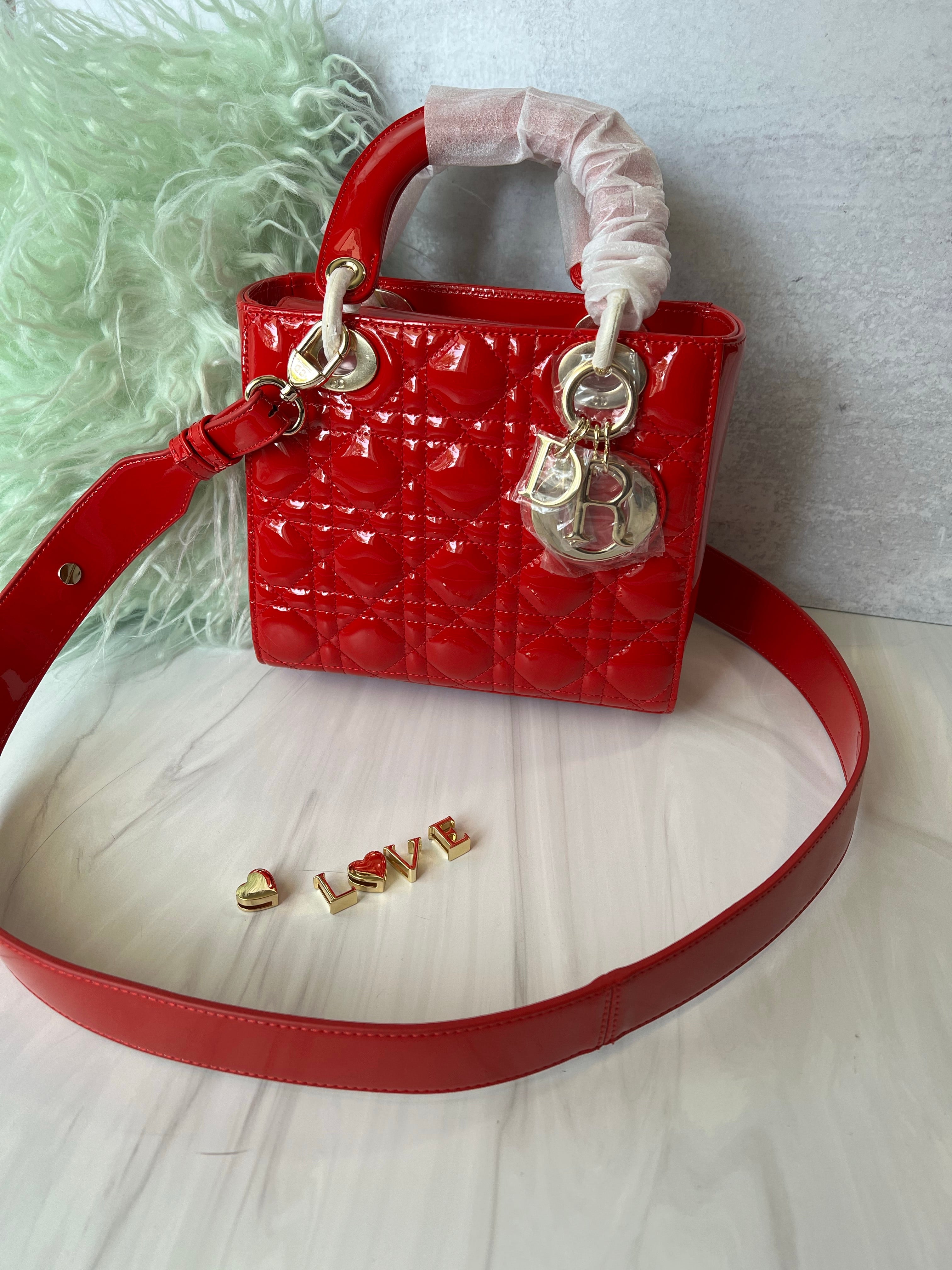 Top Christian Dior Lady Christian Dior Bag Patent ABC Small - Red Cherry