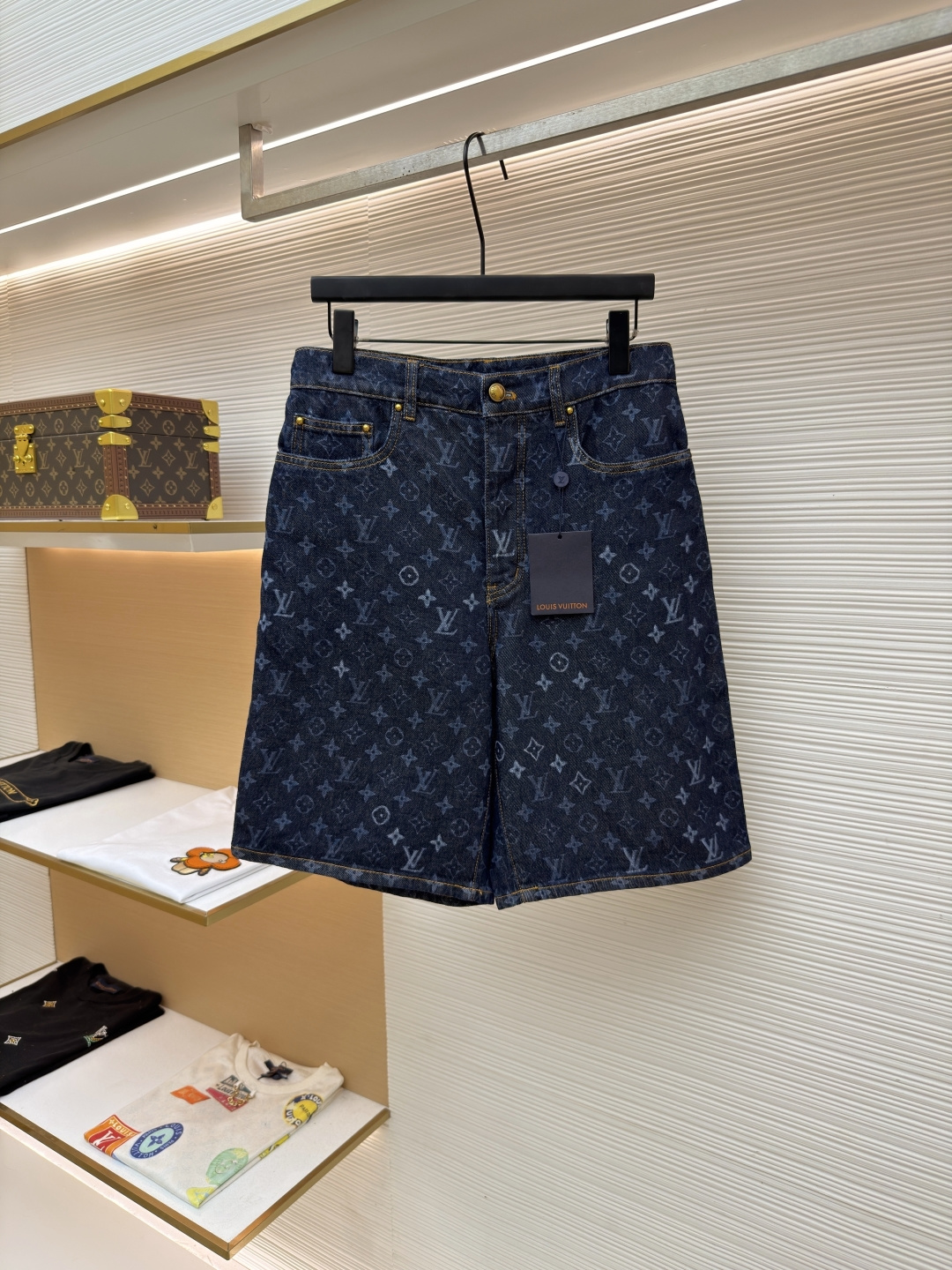 LOUIS VUITTON 字母提花渐变牛仔短裤