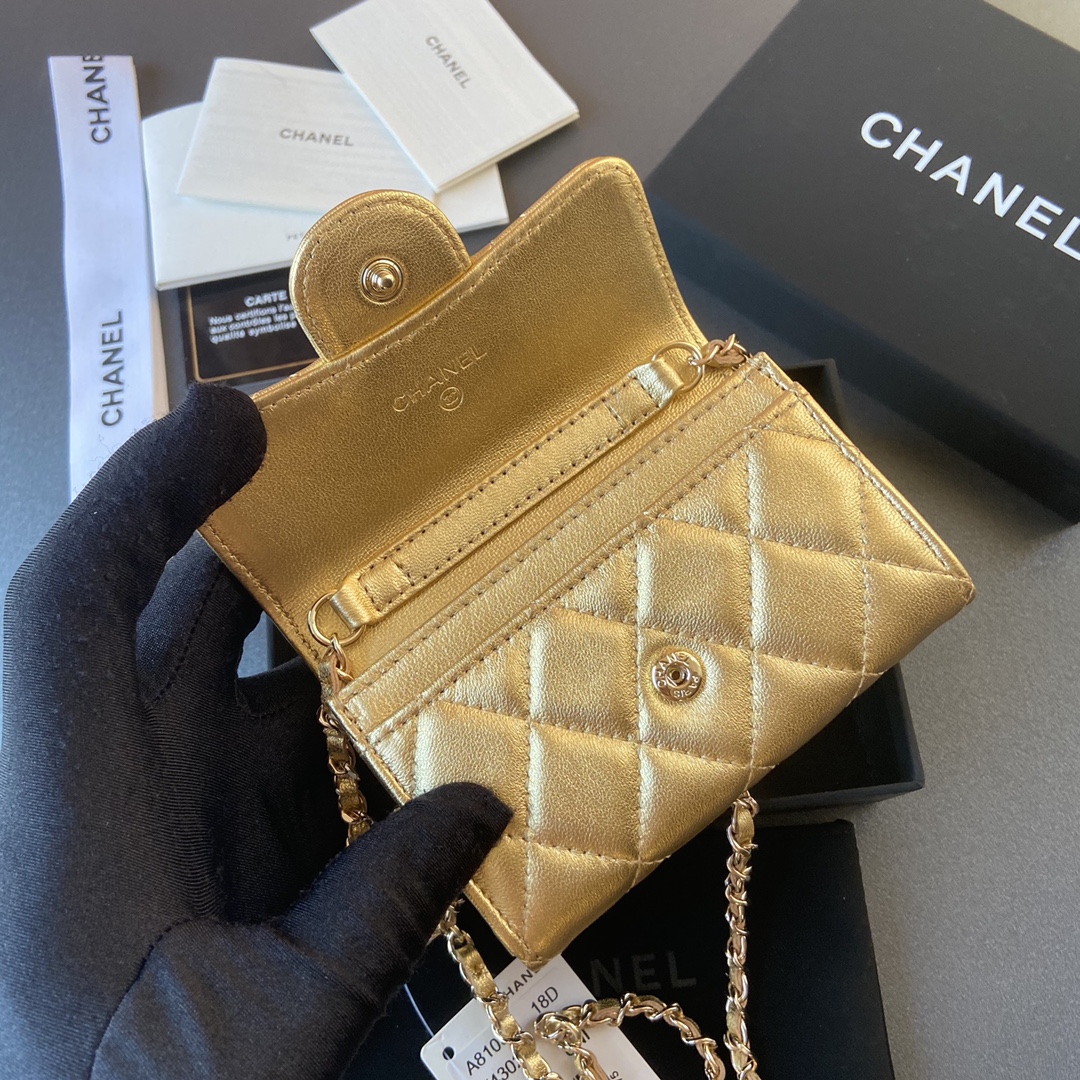TOP CHANEL Small Chain Card Bag Sheepskin 11×7cm -  2 Colour