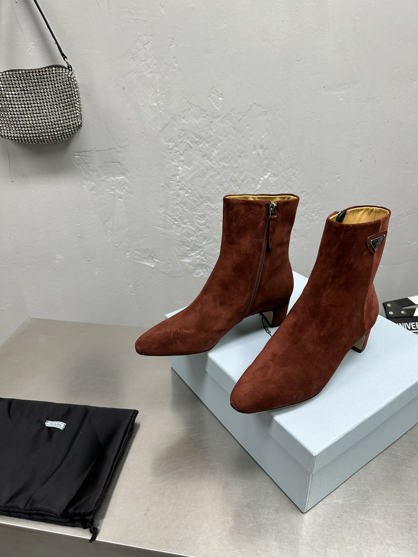 TOP PRADA Cowhide Side Zippered Short Boots - 3 Colors