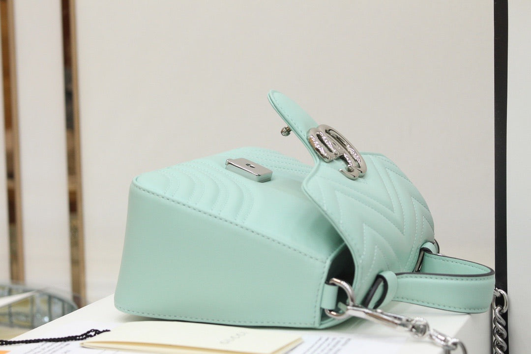 TOP GUCCI GG Marmont Bag Top Handle 27*13.5*10 - Baby Blue