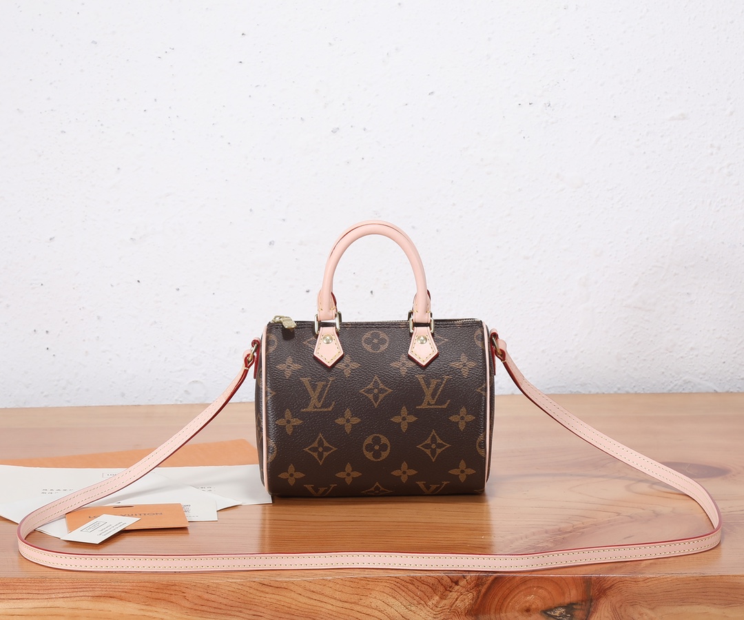 TOP Louis Vuitton LV Nano Speedy Handbag Made Of Monogram Canvas 16x12.5x10cm-Brown