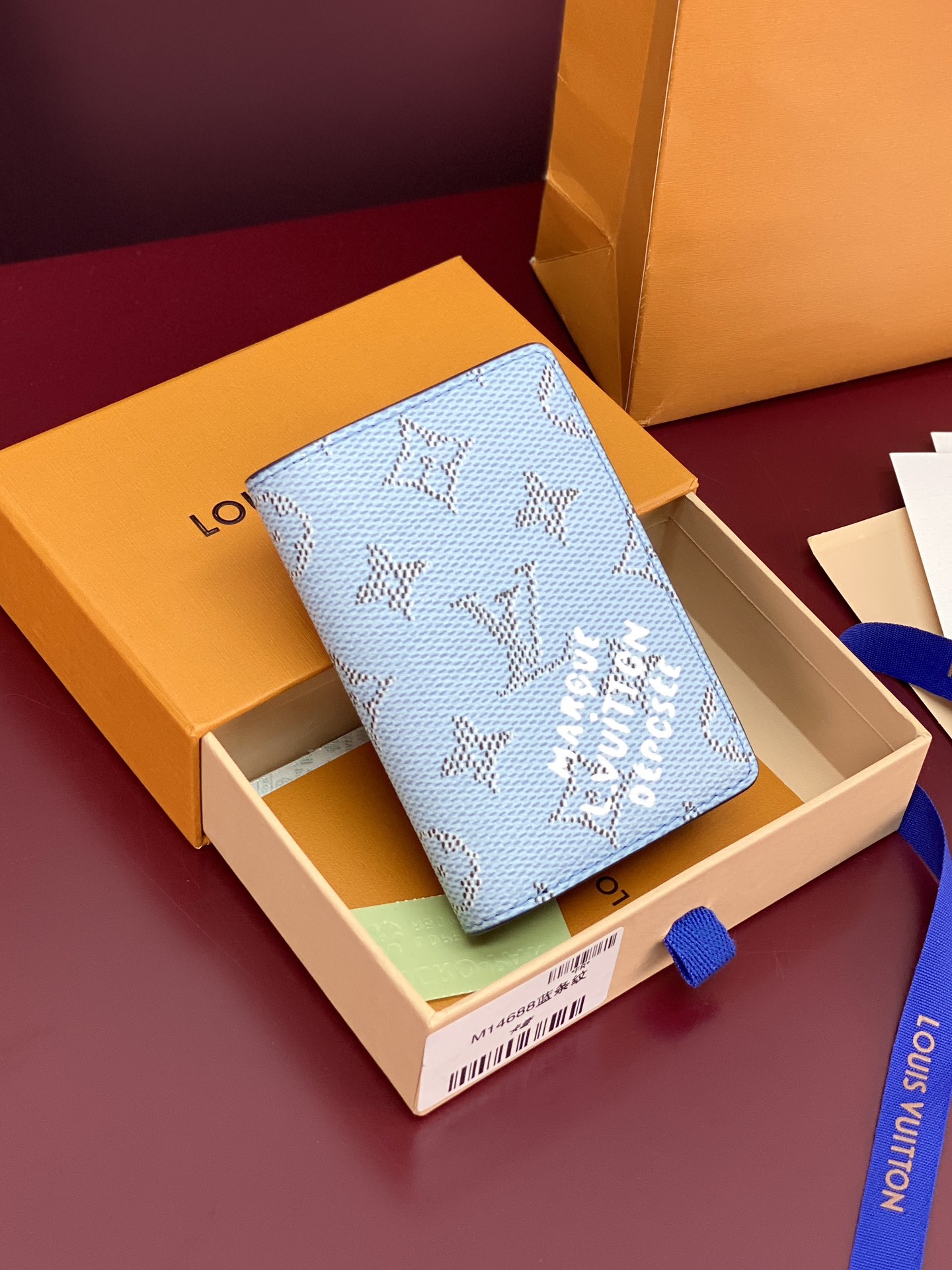 TOP Louis Vuitton LV Card Holder in Monogram Heritage Coated Canvas / Calfskin 11x1x8cm - Blue