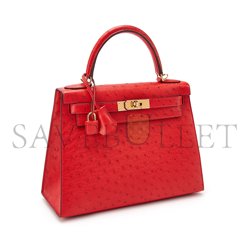 HERMÈS HEART RED OSTRICH KELLY 25 GOLD HARDWARE (25*17*7cm)