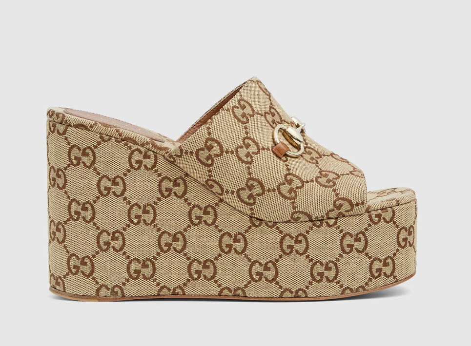 TOP GUCCI Wedge Sandal with Horsebit - Brown
