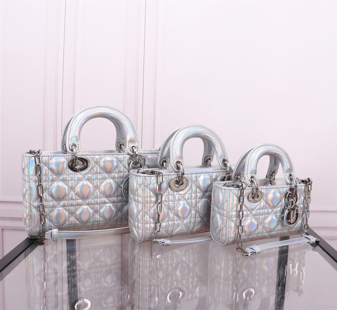 TOP Christian Dior Lady D-Joy Bag Sheepskin 16cm/22.5cm/26cm - Laser silver