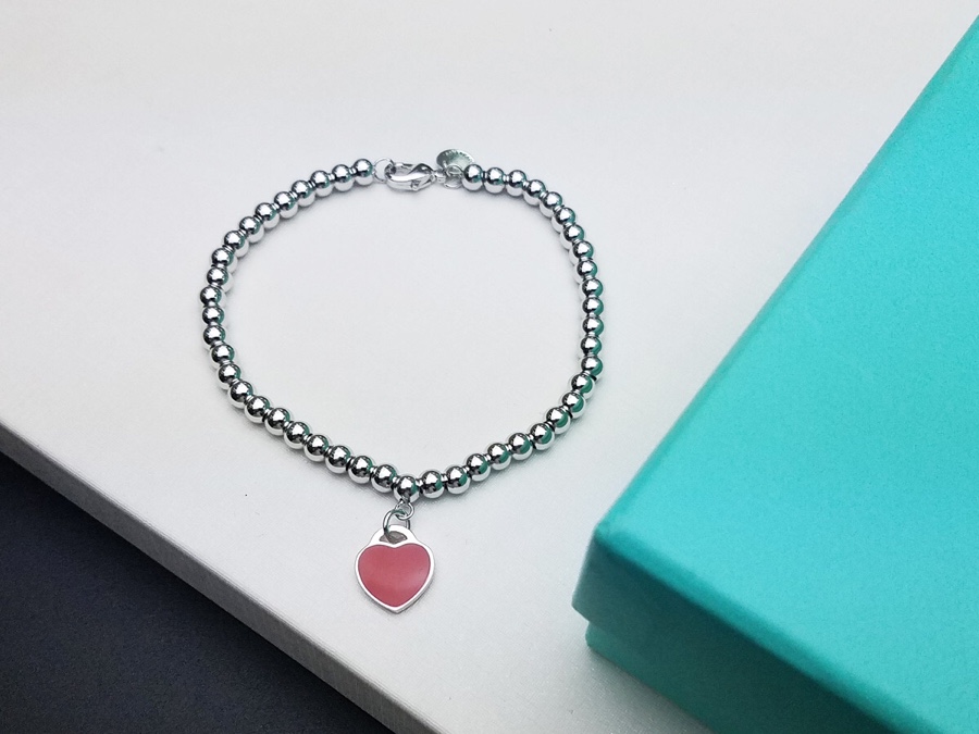 TOP Tiffany & Co. Mini Heart Tag Bead Bracelet-Sliver