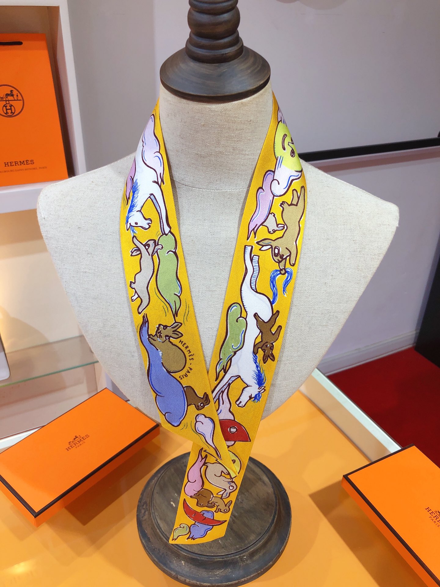 TOP HERMES One Thousand and One Rabbits Twilly Scarf 86 x 5 cm - 4 Colours