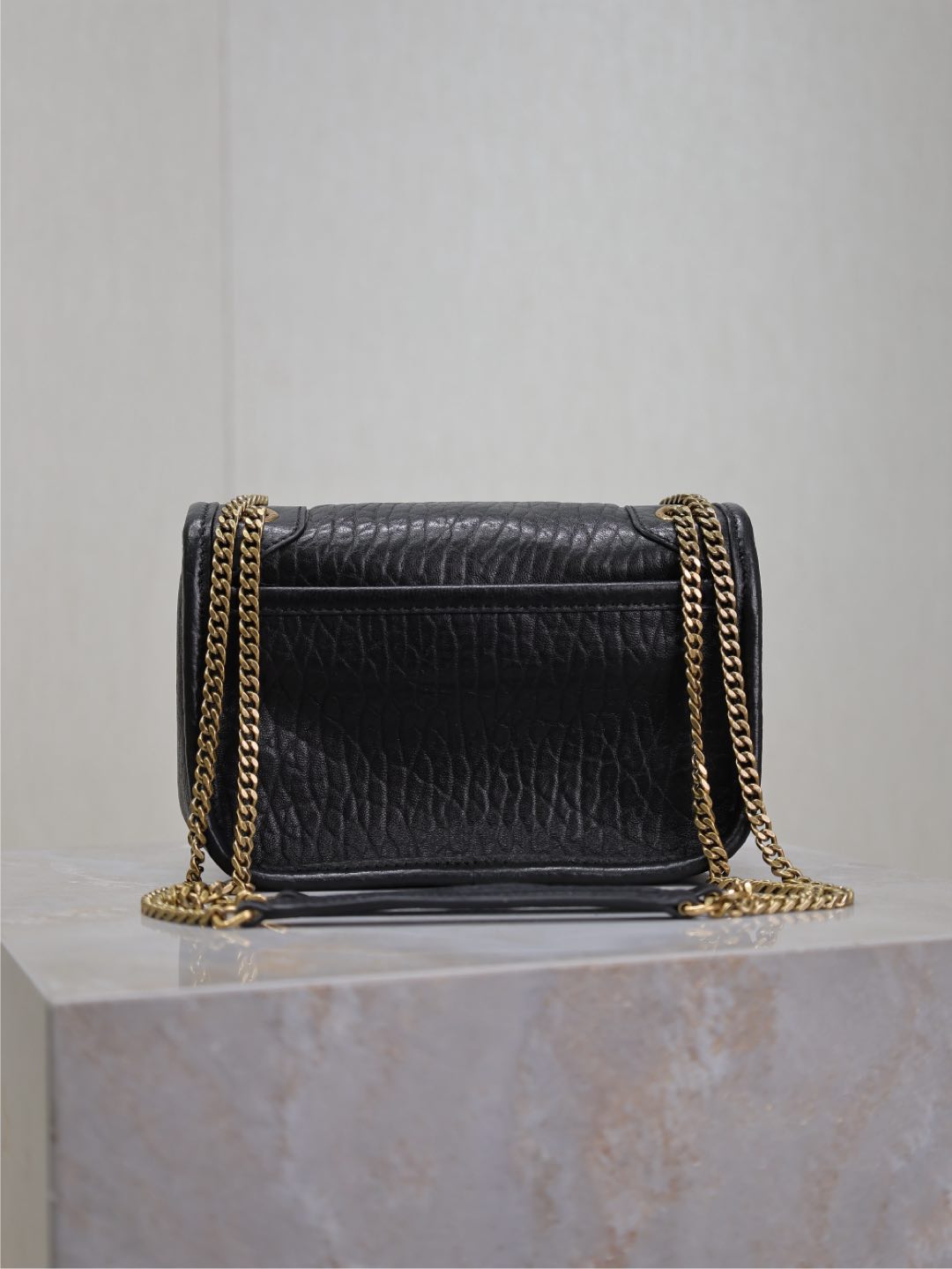 TOP Yves Saint Laurent YSL Elephant Texture Niki Bag Lambskin 18x12.5x5cm - Black&SHW/GHW