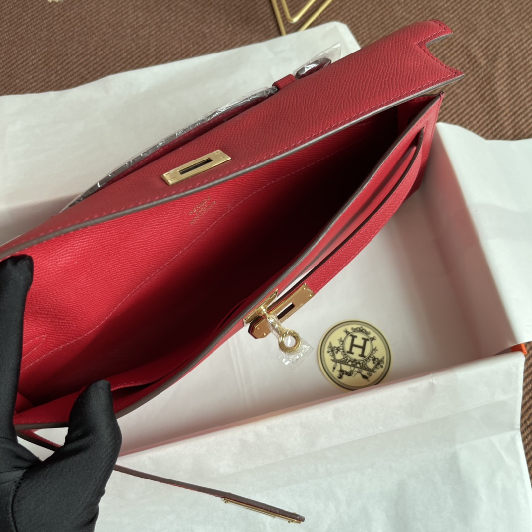 TOP HERMES Kelly Cut Elan 31 Clutch - 31*14*3cm - Red & SHW