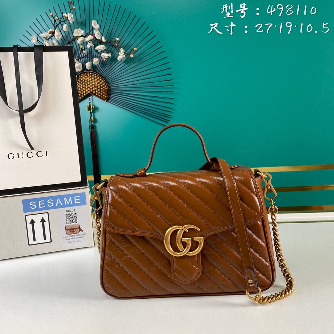 TOP GUCCI G*G Marmont Medium Top Handle Bag 27*13.5*10 - Brown