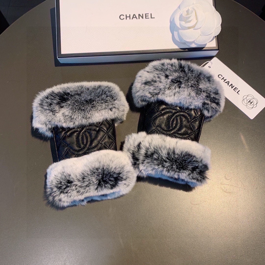 TOP CHANEL   Autumn And Winter Lazy Rabbit Fur Ribbed Sheepskin Gloves