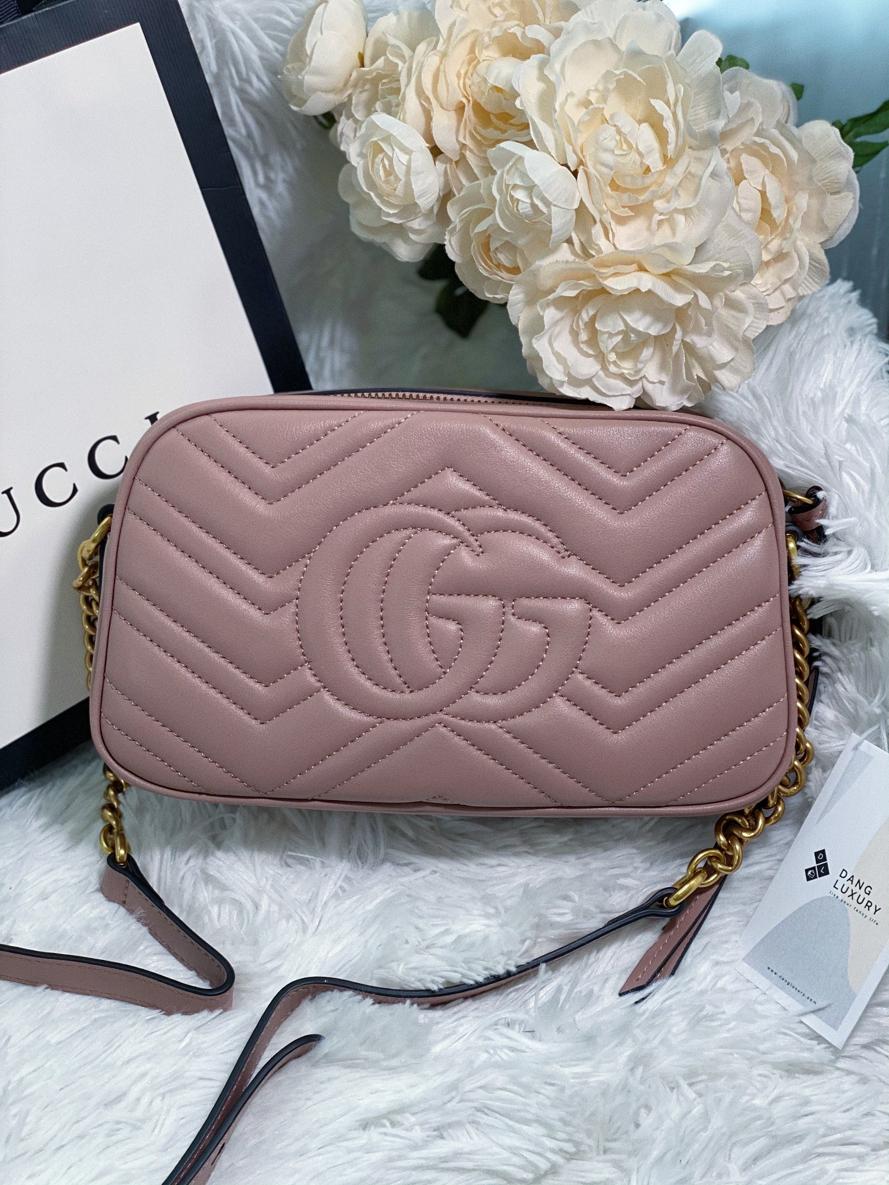 TOP GUCCI GG Marmont Bag Matelasse Small 26*15*7 - Dusty Pink