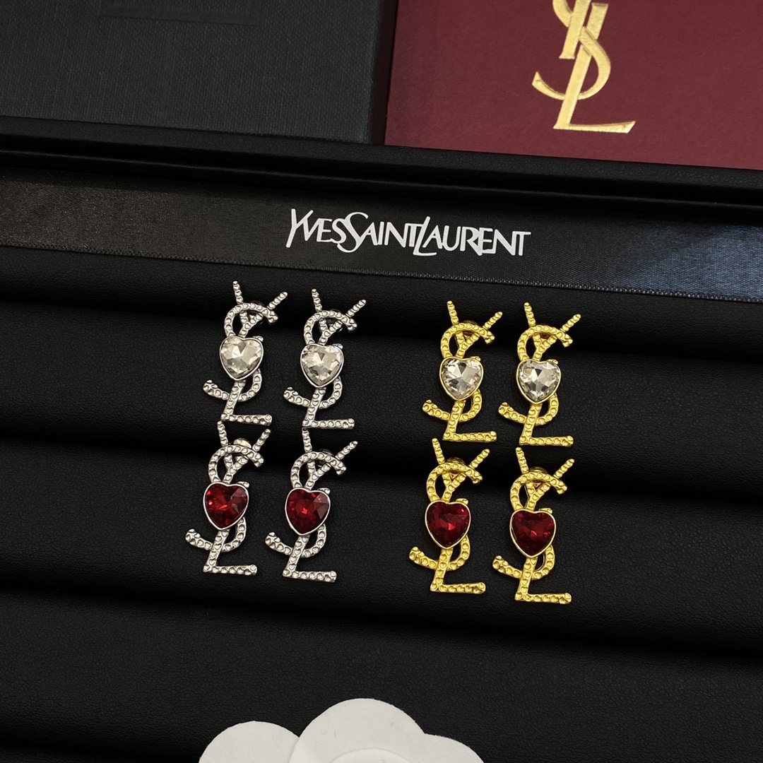 TOP Yves Saint Laurent YSL Crystal Diamond Earrings - 4 Color