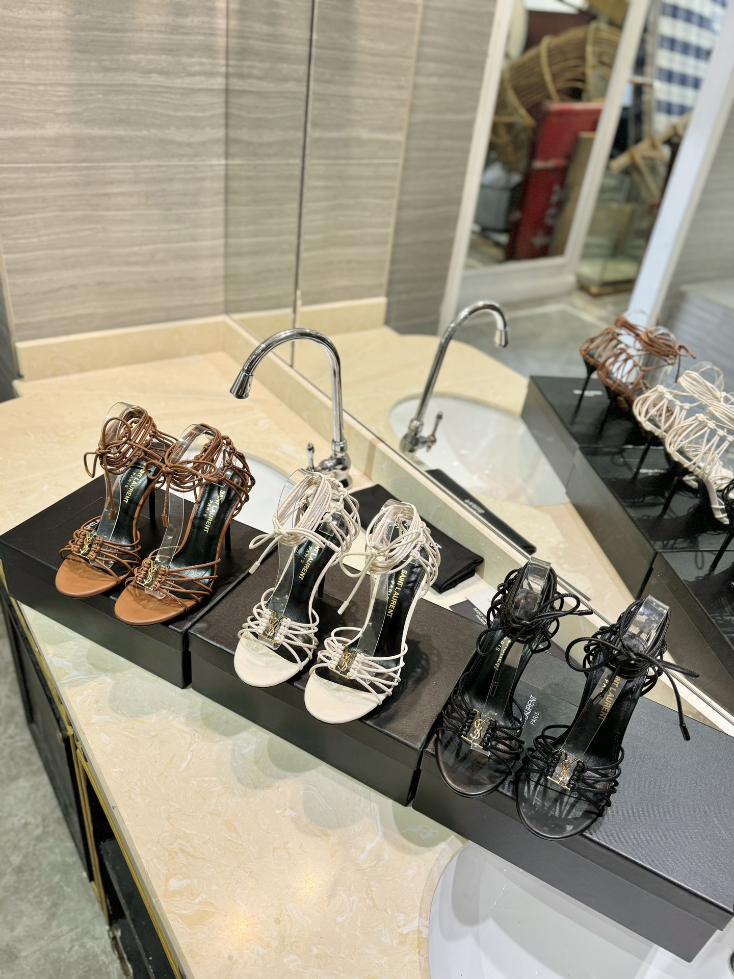 TOP Yves Saint Laurent YSL Height Heel Strappy Sandals - 3 Color