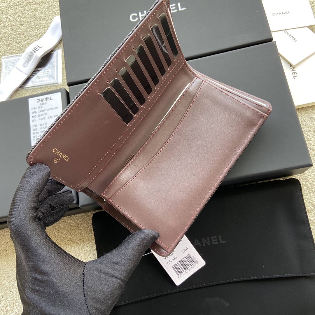 TOP CHANEL Wallet Grained Calfskin 18.5×10×2.5cm - Black & GHW/SHW