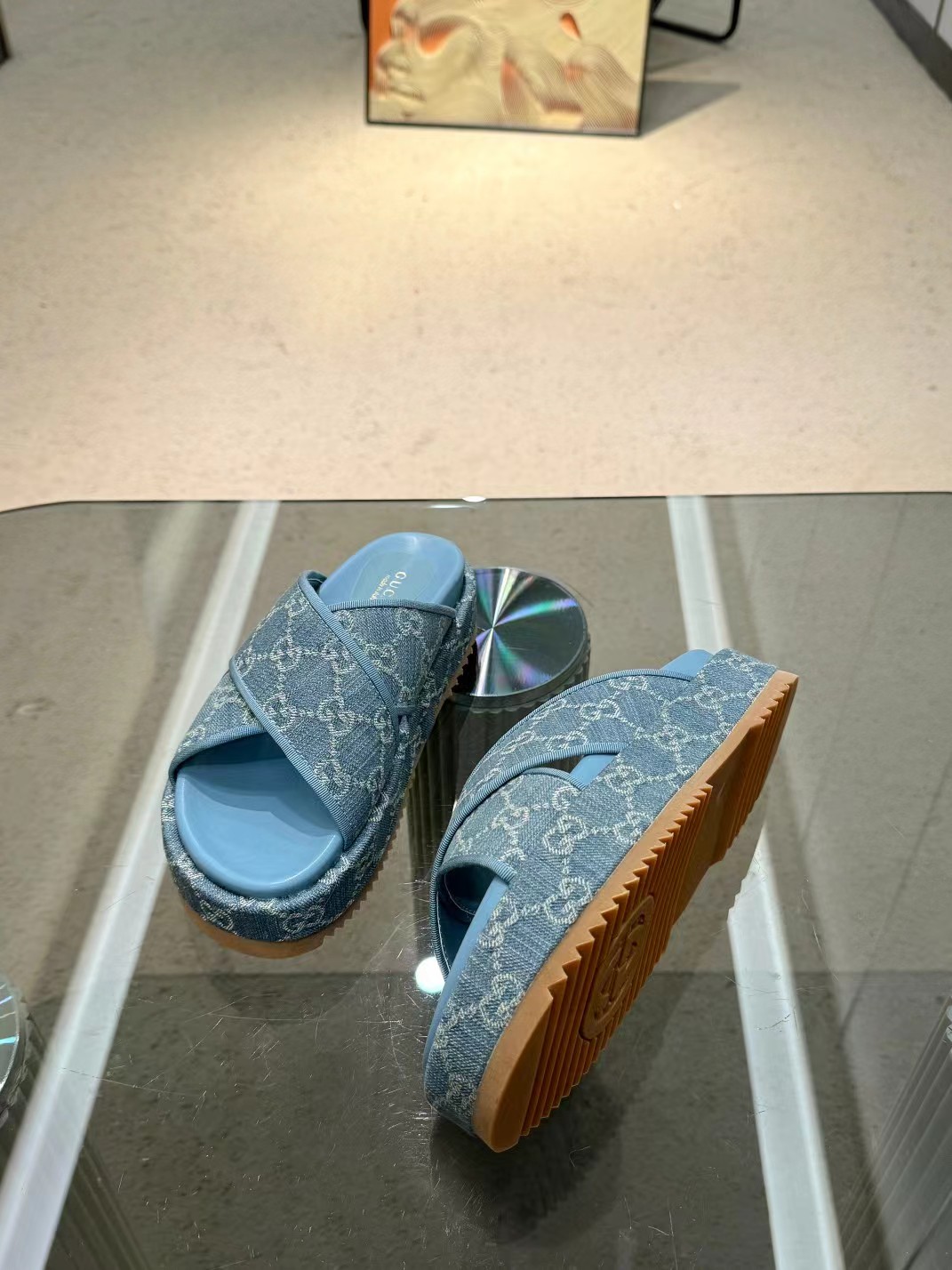 TOP GUCCI Denim Sandals Platform - Blue