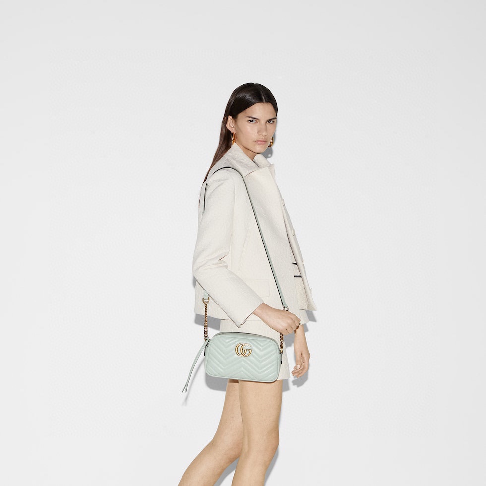 TOP GUCCI GG Marmont Bag Matelasse Small 13x24x7cm - Light Blue & GHW