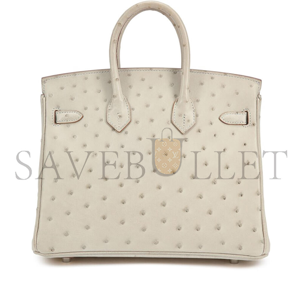 HERMÈS MASTER BIRKIN 25 OSTRICH LEATHER MILKSHAKE WHITE SILVER BUCKLE H041944CK96 (25*20*13cm)