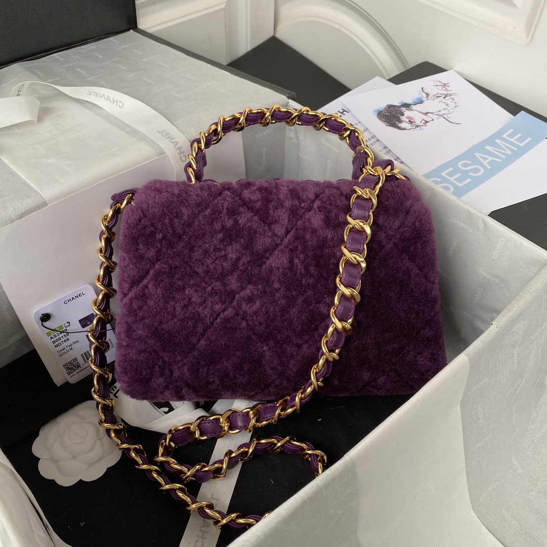 TOP CHANEL Classic Flap Bag Wool 18 X 23 X 9 cm - Purple & GHW