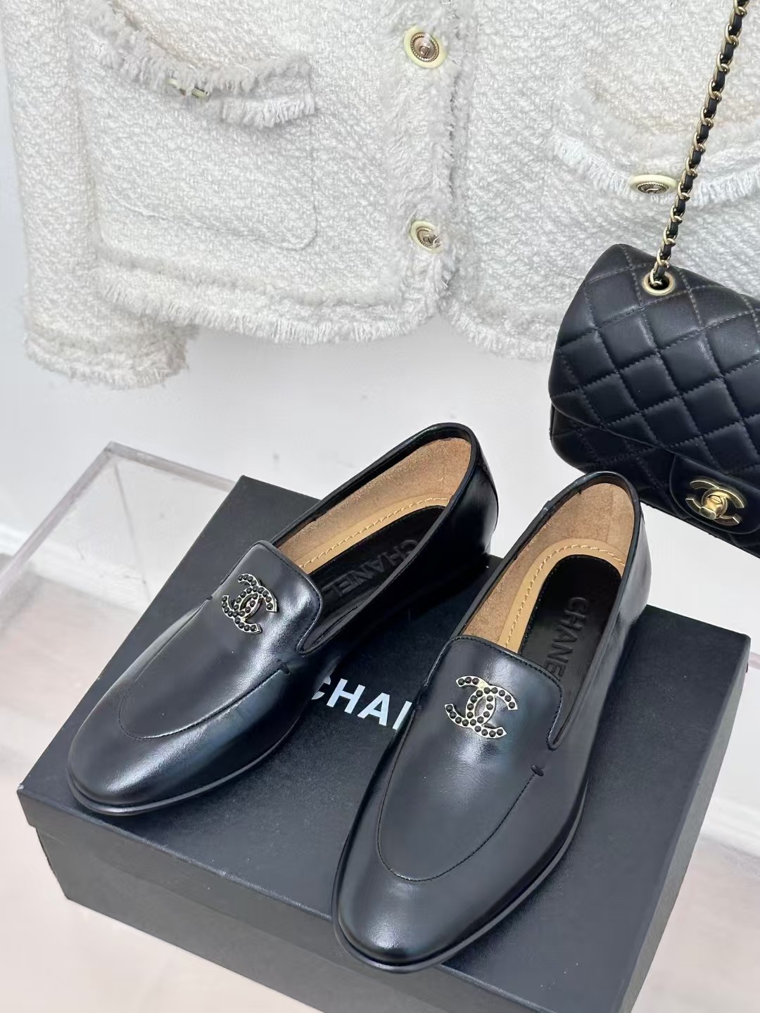 TOP CHANEL New Lefu Shoes With Genuine Leather Sole - Black