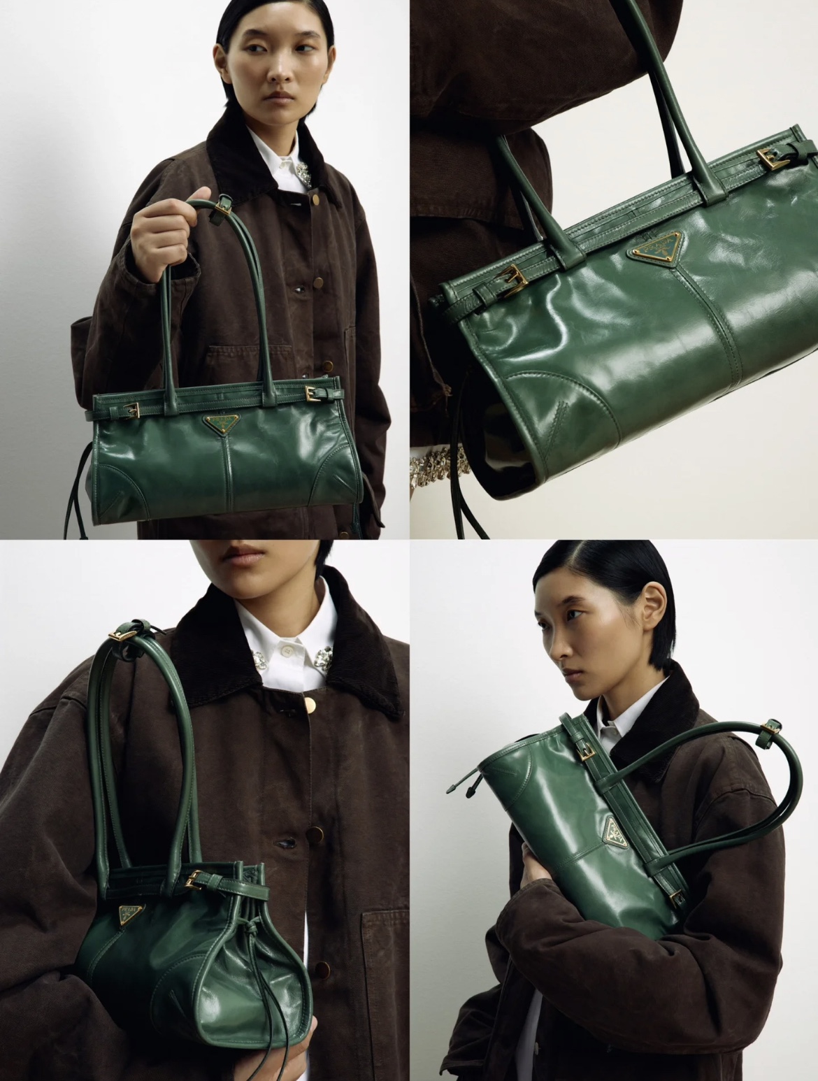 TOP PRADA LusSolf Bag Oiled Cowhide 32x15.5x12cm - Green , Blue