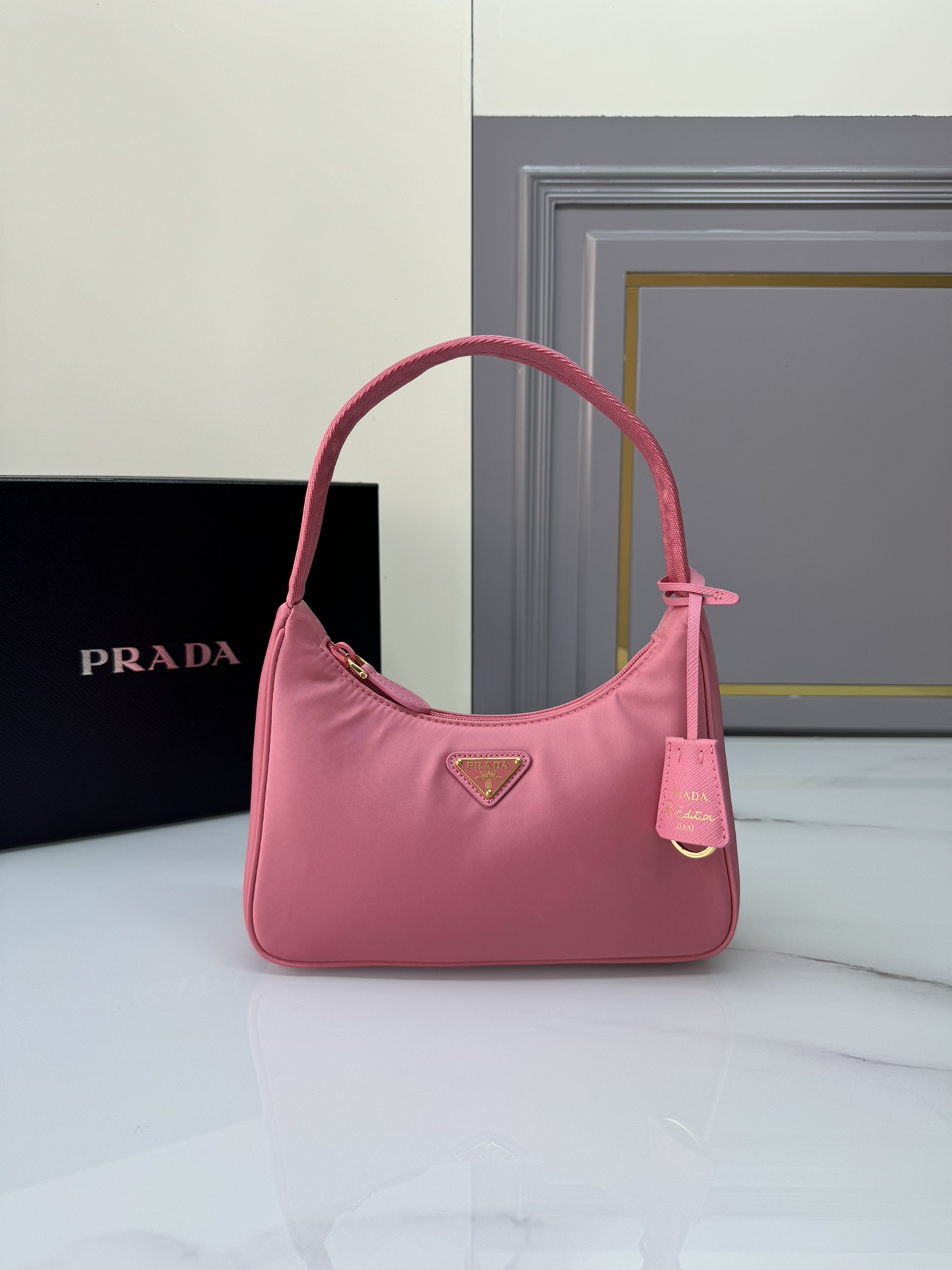 TOP PRADA Re-Edition 2000 Bag Parachute Fabric with Leather Shoulder Strap 22x18x6cm - 6 Color & GHW