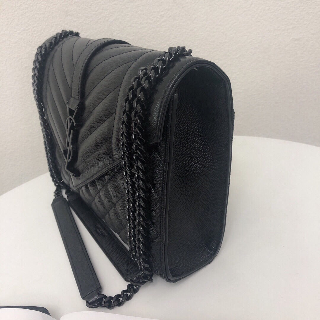 TOP Yves Saint Laurent YSL Envelop Shoulder Bag Medium 24×17.5×6cm - ALL BLACK