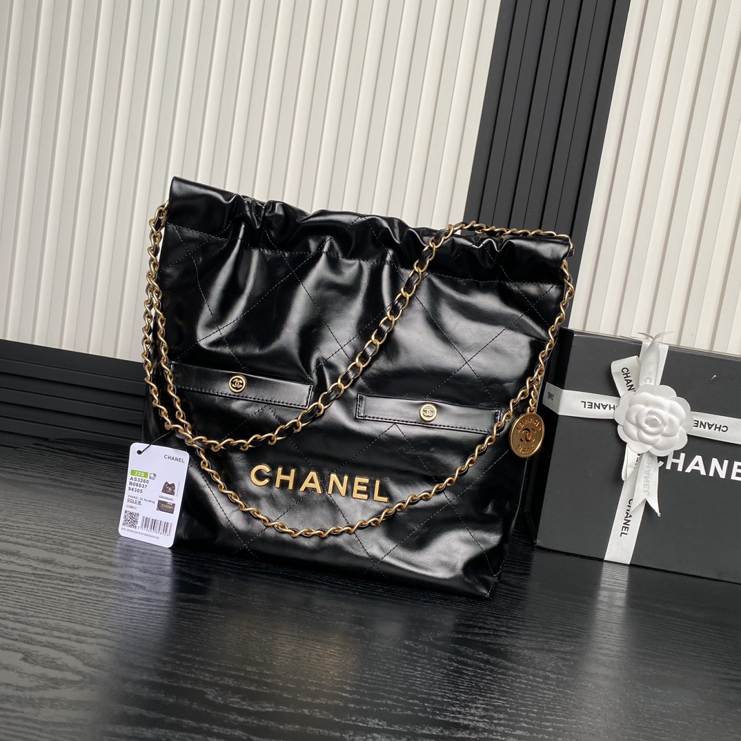 TOP CHANEL 22 Bag with 2 Pockets 35x37x7cm/39x42x8cm - Black