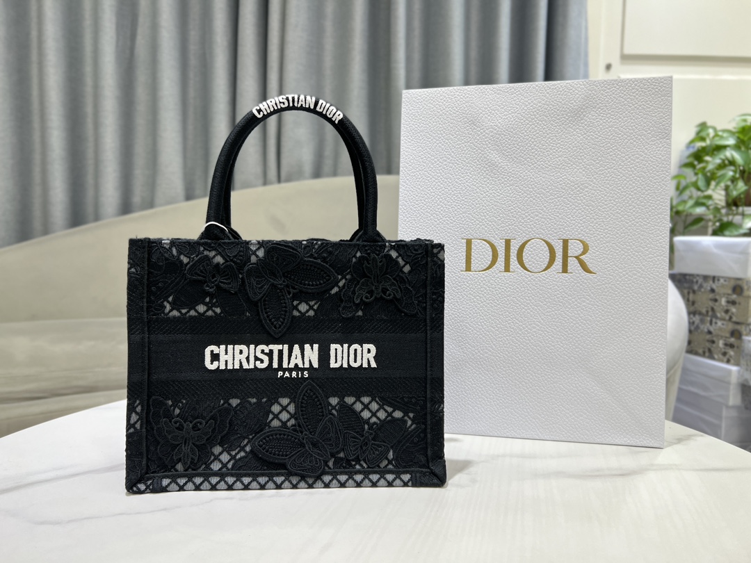 TOP Christian Dior Hollow Butterfly Book Tote Handbag - 3 Sizes - Black
