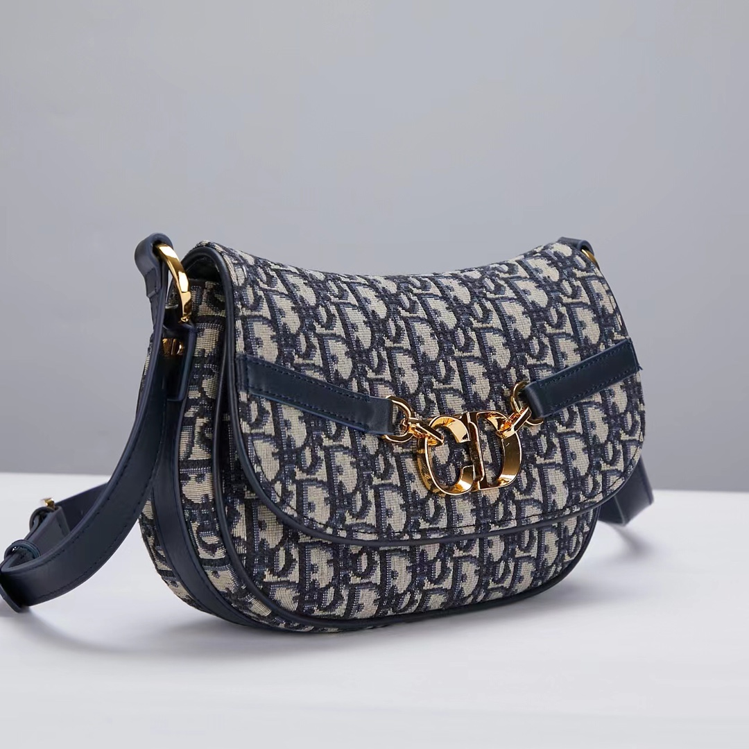 TOP Christian Dior Oblique Printed Fabric Besace Handbag 24X15X6cm - GHW