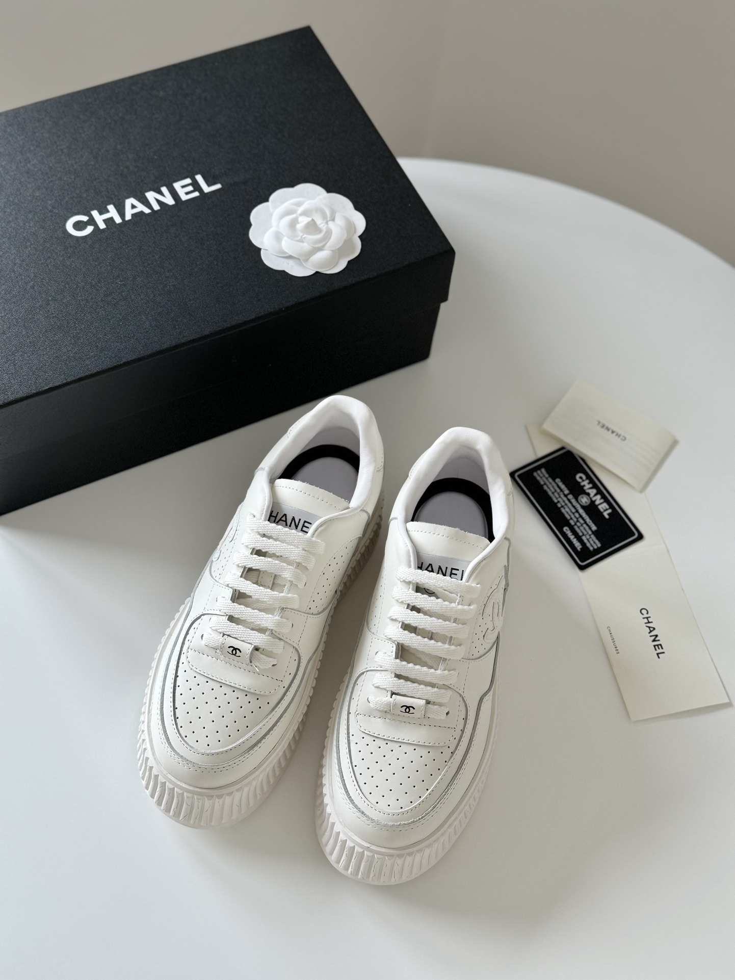 TOP CHANEL Calfskin Thick Soled Sneakers - 3 Colors