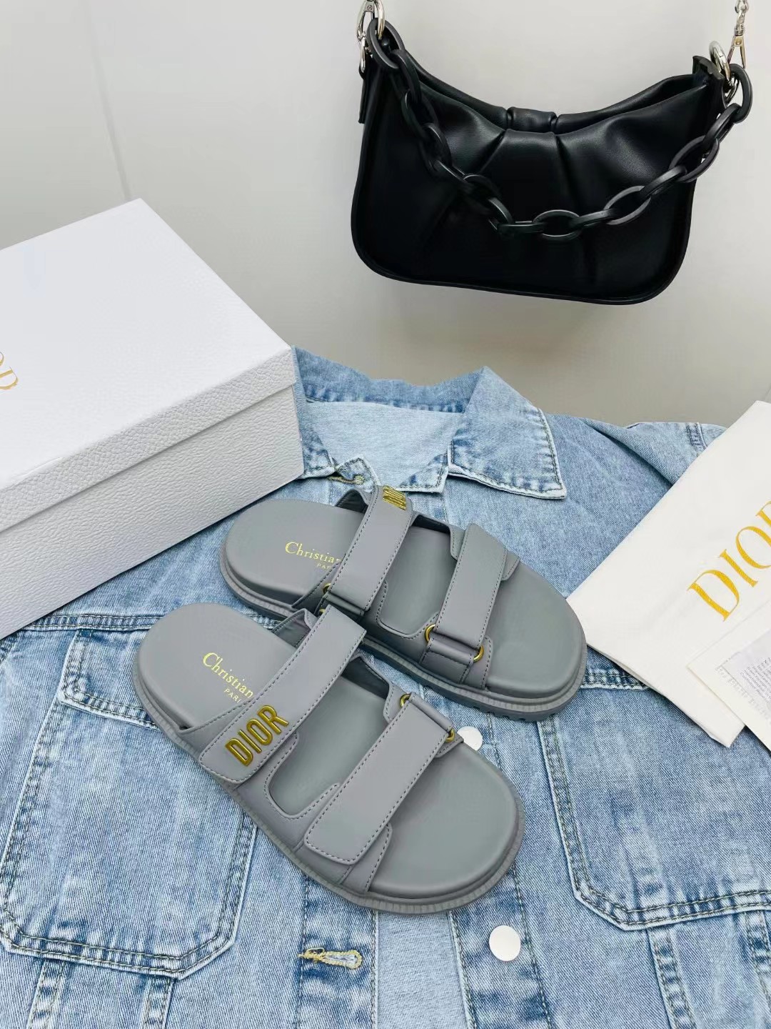 TOP Christian Dior Leather Dad Sandals Slides - Collection