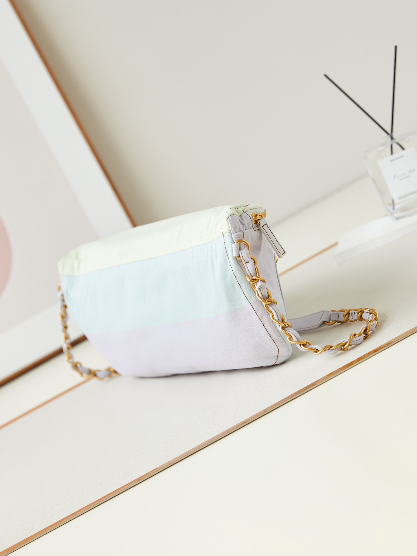 TOP CHANEL Large Waist Bag 19×45×9 cm-Light Pink, Light Yellow & Light Blue