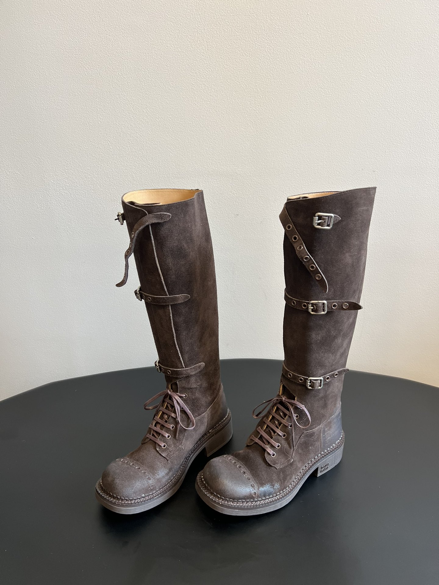 TOP Miu Miu Vegetated Calfskin Short/Long Boots - Brown