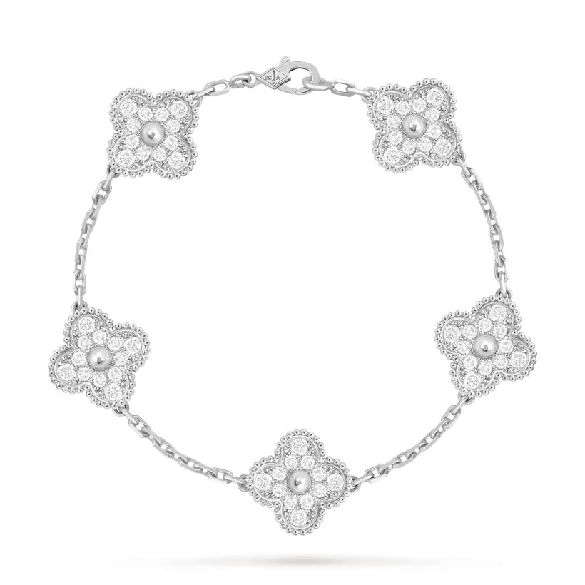 TOP Van Cleef & Arpels VCA 5 Motifs Alhambra Bracelet - Sliver