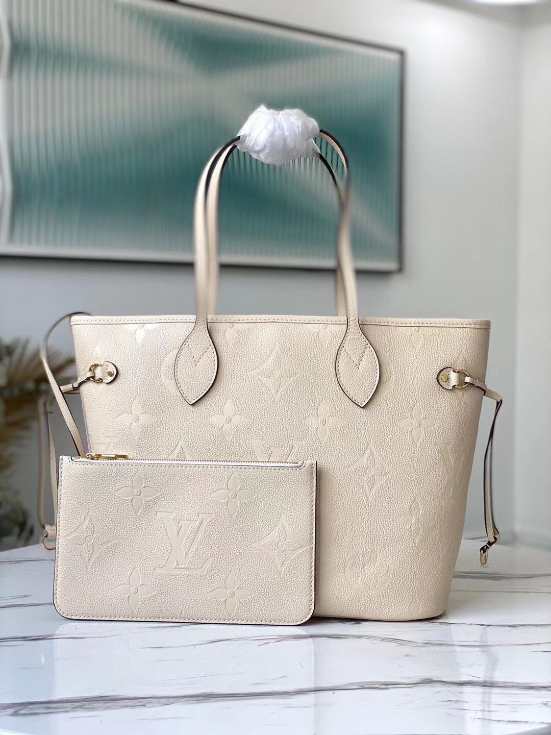 TOP Louis Vuitton LV L.V Neverfull MM Empreinte - Beige