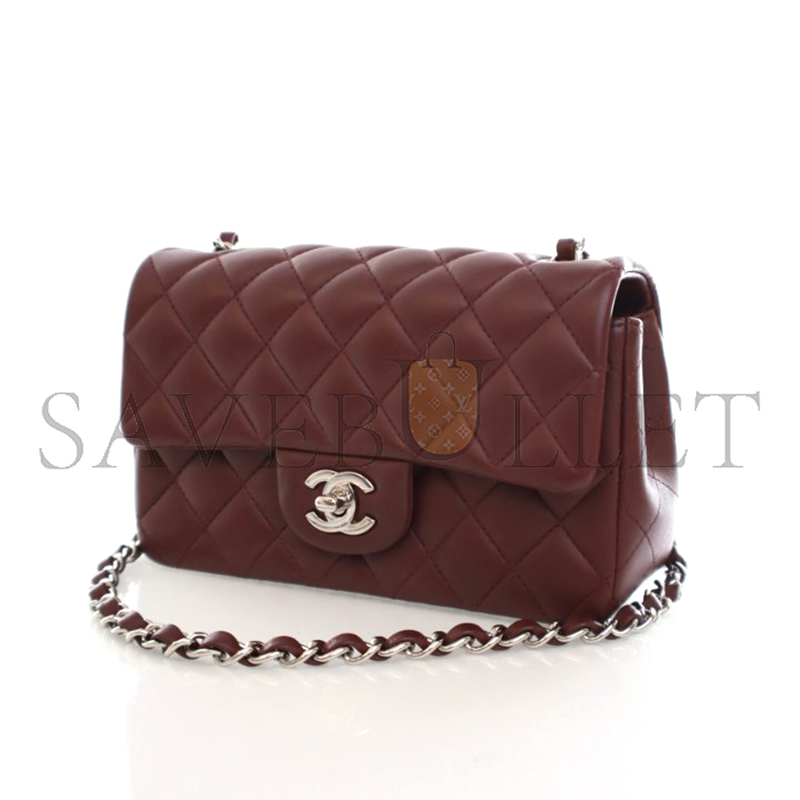 CHANEL MASTER MINI CLASSIC FLAP BAG BURGUNDY LAMBSKIN A01116 (20*13*6cm)