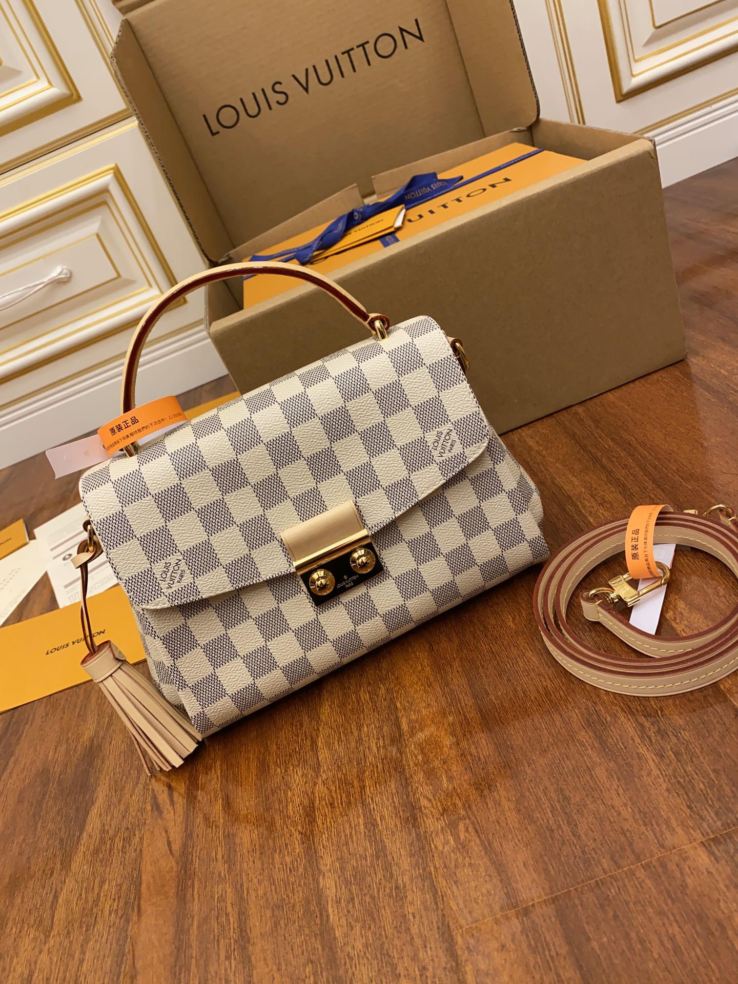 TOP Louis Vuitton LV £V Croisette Bag Damier Azur 25x17x9.5CM-Beige