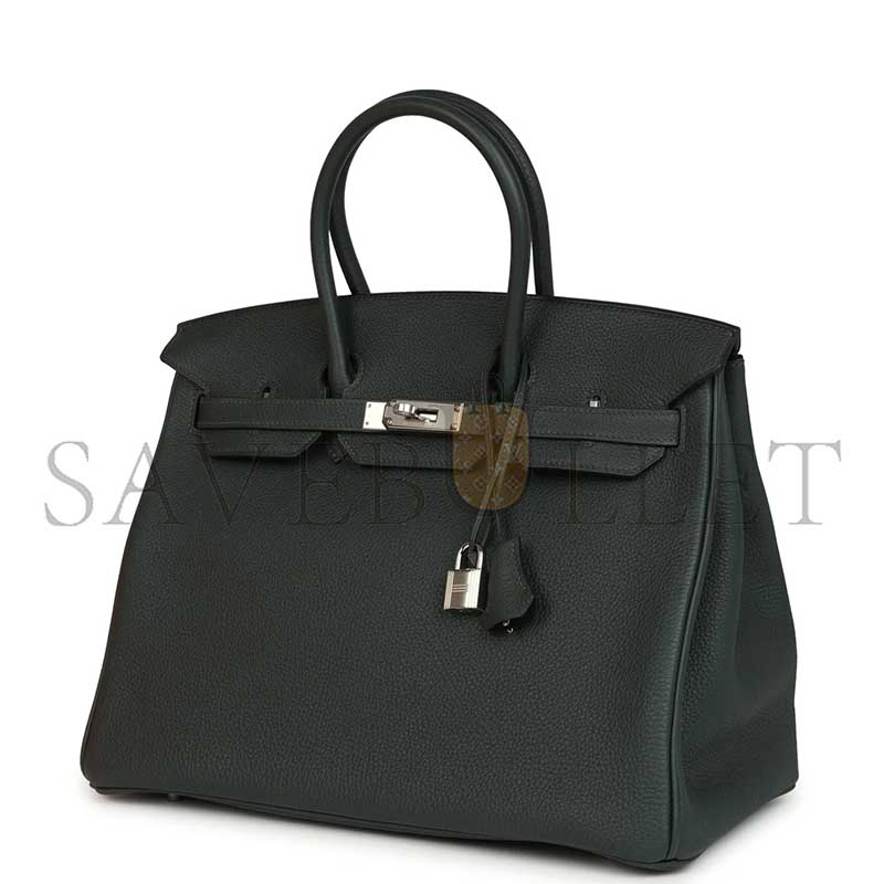 HERMÈS BIRKIN 35 VERT FONCE TOGO PALLADIUM HARDWARE (35*25*18cm)